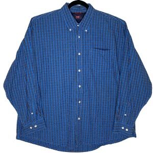 Wrangler Men's 2XL Button-Down Long Sleeve Cotton Blue Checkered Western Shirt